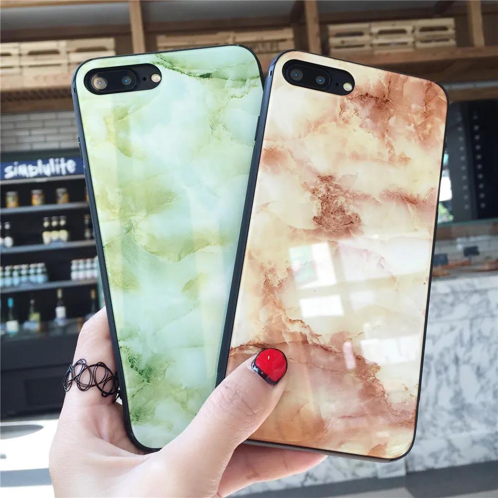 Цвета закаленное стекло чехол скины для APPLE IPHONE 7 8 PLUS X 6 S плюс роскошный мраморный