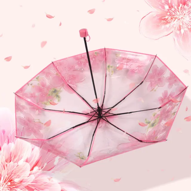 DINIWELL Pink Flower Pencil Umbrella Fashion Transparent Clear Folding