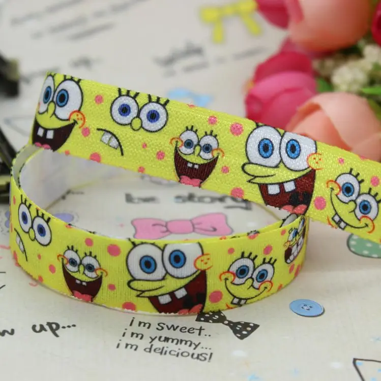 5/8 inch Free shipping Fold Over Elastic FOE spongebob printed ribbon