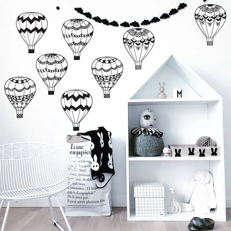 8 Pcs Per Set Vinyl Stickers Monochrome Hot Air Balloons Wall Art Decals Kids Room Decor Custom Color Available Decal Za763 Wall Art Decals Room Decorationkids Room Decoration Aliexpress