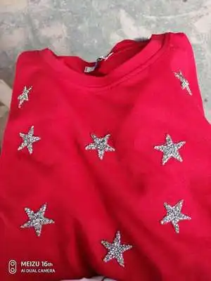 Летняя хлопковая свободная футболка Женская тяжелая работа Горячая сверление звезды блестки с коротким рукавом футболки