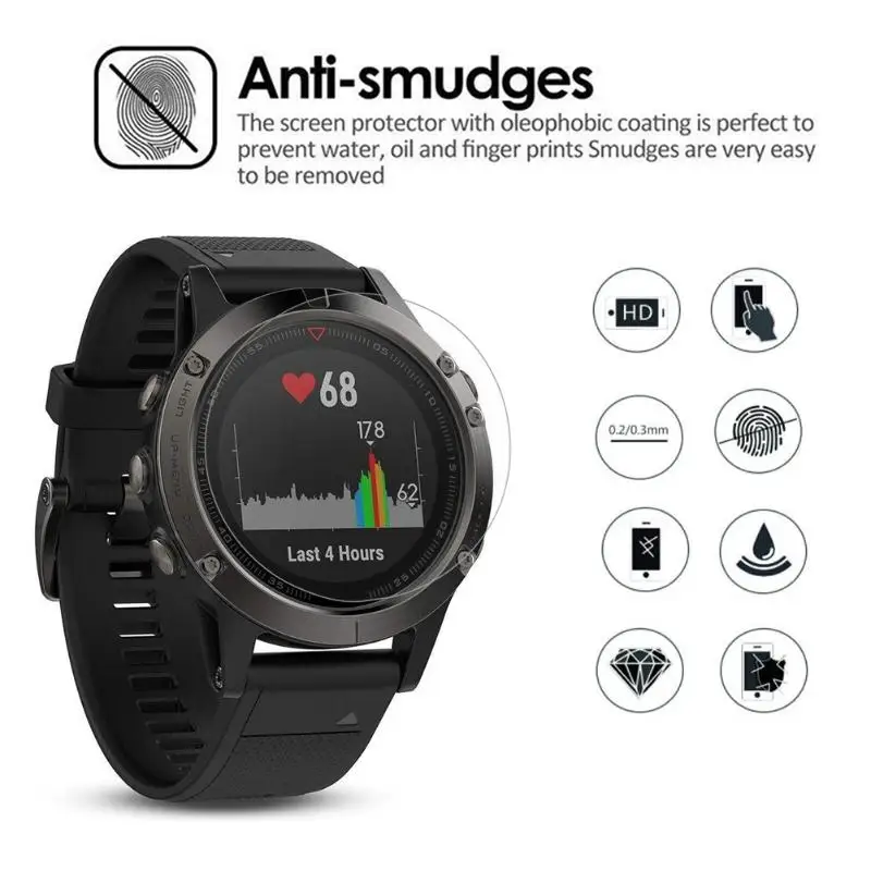 ALLOET 2Pcs/Lot Transparent Tempered Glass Film for Garmin Fenix 5 Smart Watch 9H 2.5D Watch Screen Protector for Garmin Fenix 5