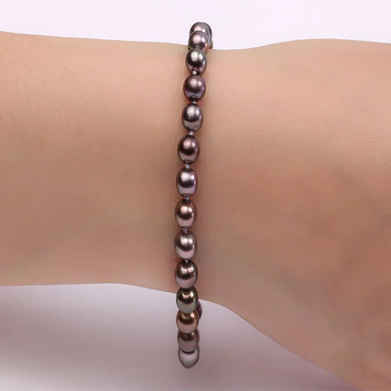 JYX черный и кофейный круглый натуральный Пресноводный Культивированный 925 серебряный жемчужный браслет-подарок на день рождения(6-6,5 мм жемчуг
