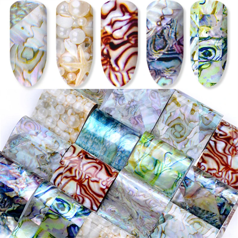 16pcs Holographic Nail Foil Colorful Leopard Shell Pearl Patterns Transfer Stickers Decals Sliders for Art Decoration Tips | Красота и