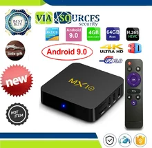 Rom IPTV Smart Set-top Box 4K USB 3.0 HDR H.265 Media Player Box MX10 Smart TV BOX Android 9.0 Rockchip RK3328 DDR4 4GB Ram 64GB