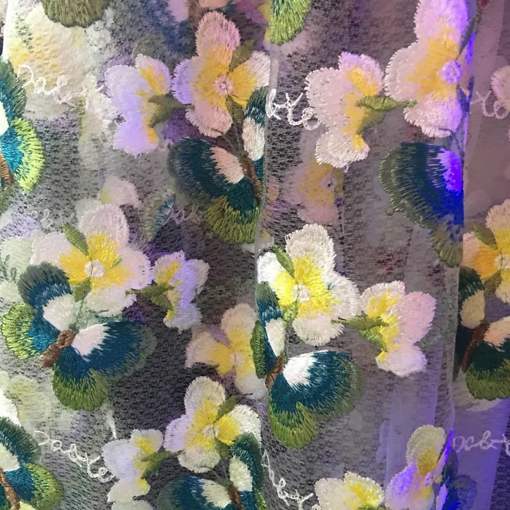 LASUI 1 ярд/1 лот 3 цвета красивая бабочка цветок вышивка сетки кружевной ткани фиолетовый/желтый для платья юбка X0371