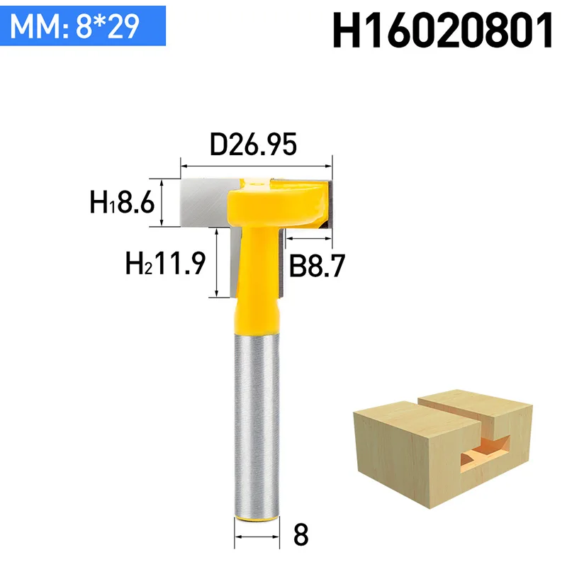 HUHAO 1 шт. 8 мм 1/" хвостовик деревообрабатывающий фреза t-типа деревообрабатывающий долбежный фрезерный Режущий шип для сращивания - Длина режущей кромки: H16020801