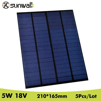 

SUNWALK 5pcs 5W 18V Solar Panel Polycrystalline PET Mini 270mAh Solar Panel Cell Module for DIY Solar System 210*165mm