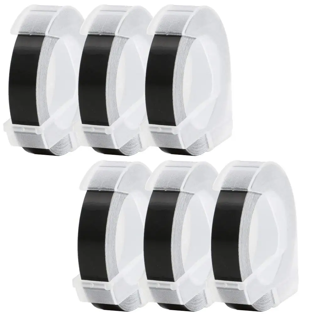 

6-Roll Embossing Label Maker Tape 520109 3/8'' x 9.8' White on Black Equivalent to Dymo 3D PlasticTape for Embossed Label Makers