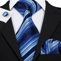 Высокое качество шеи галстук для Для мужчин Бизнес синий полосатый 100% шелковый галстук комплект Барри. Ван моды дизайн галстуков