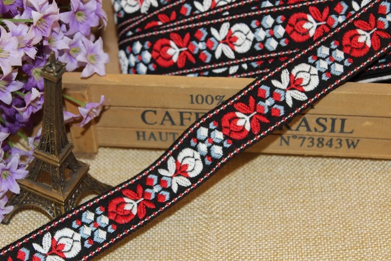 

9yards/lot wide 2.5cm Woven Jacquard Ribbon flowers design clothing accessory LS-0010