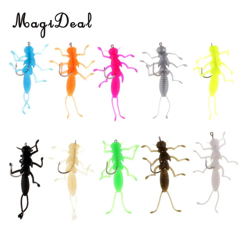 10pcs Stonefly Nymphs Flies Fishing Lure Soft Rubber Stonefly Bait for Crappie Stripper Trout Fishing