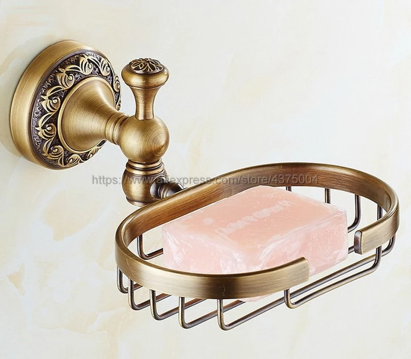 Antique Brass Basket Wall Mounted Soap Dish Holder Soap Box Oval Shape Basket Bathroom Accessories Nba493