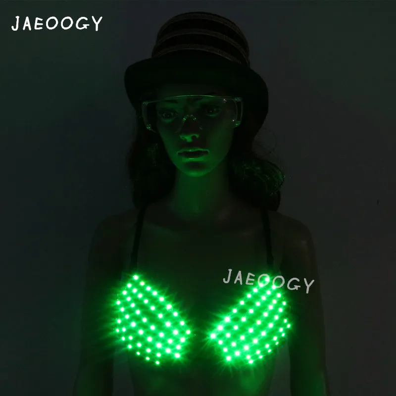 

New free Shipping High Quality LED Glowing Green Ladies Bra Nightclub Stage Girl Dancing Fluorescent Underwear Show Props