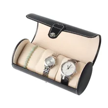 Черный 3 слота цилиндрический часы путешествия чехол кожаный украшения в стиле рок-н-ролл часы держатель для хранения Watchbox чехол коллектор Органайзер