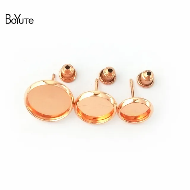 Boyute 50pcs To Fit 8mm 10mm 12mm Cabochon Earring Base Rose Gold Boyute 50pcs To Fit 8mm 10mm 12mm Cabochon Earring Base Rose Gold Plated Diy Stud