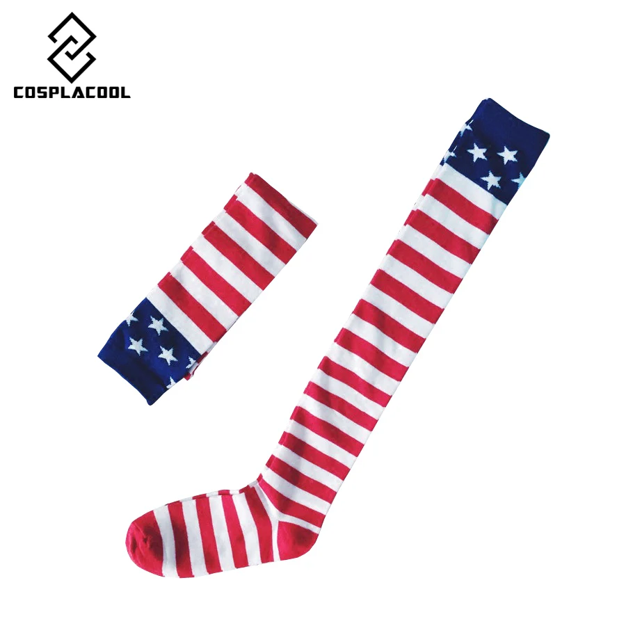 [COSPLACOOL] новые полосатые Высокие гольфы с пентаграммой американский флаг Узор Хип-хоп носки chaussette meias feminin