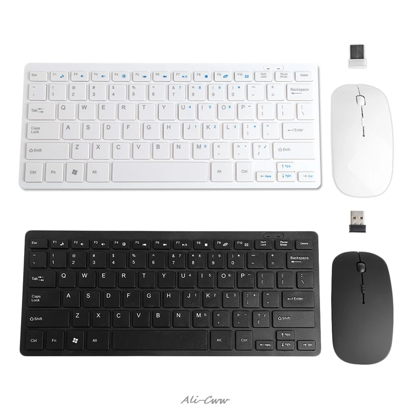 

USB Wireless 2.4GHz Mini Keyboard Ultra-Thin Mouse Combo Kit Set For Desktops Laptops
