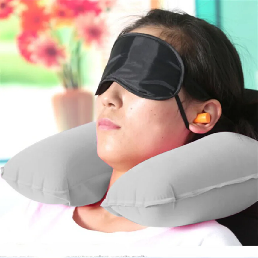 

Happy Sale Inflatable Travel Pillow Neck U Rest Air Cushion+ Eye Mask+Earbuds sofa cushion Hot Bag Heating oct107