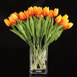 10 шт. Тюльпан Цветок сенсорный латекс для Свадебный букет декоративный лучшее качество цветы (оранжевый тюльпан)
