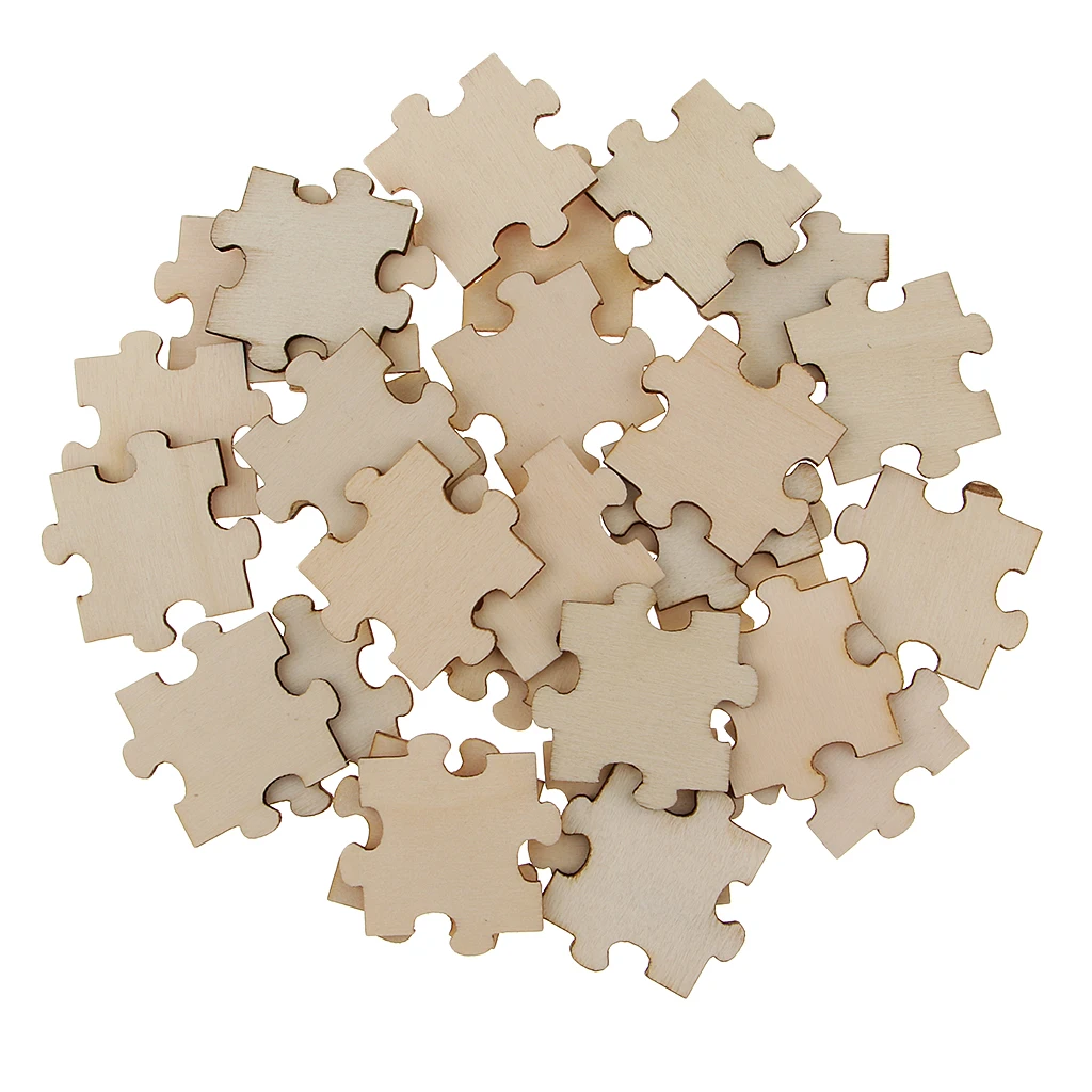  50Pcs 40x40mm Square Puzzle of Wood Pieces Double-sided Wooden Embellishment DIY for Card Making,Scrap booking,Arts and Crafts 