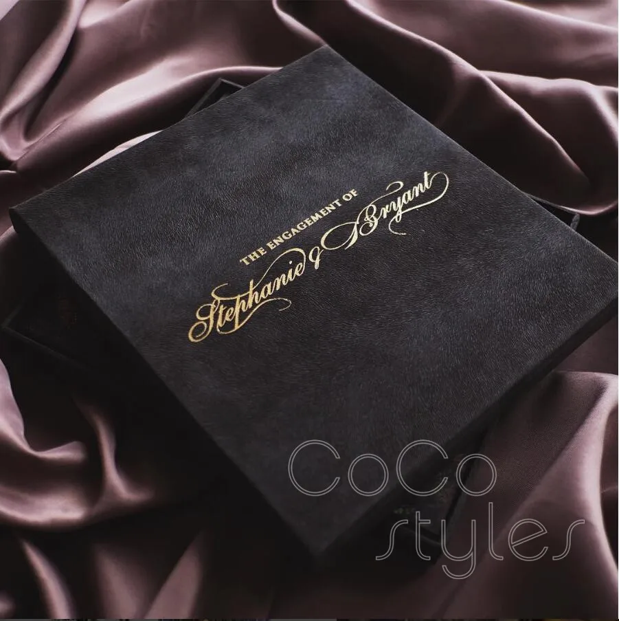  Cocostyles custom de luxe velvet leather gatefold invitation card with fold foiling for neutral wed - 32879774287