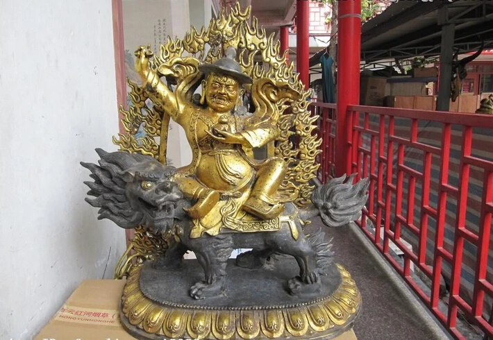 

150401 S0514 19 ibet Buddhism fane Old Bronze Copper Gild Gesar King Buddha Statue