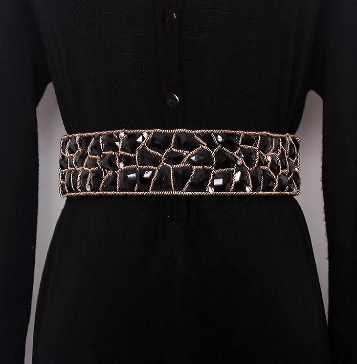 Женская подиумная Мода со стразами, бусинами эластичные пояса женское платье Корсеты пояс с пряжкой Украшение широкий пояс R1654