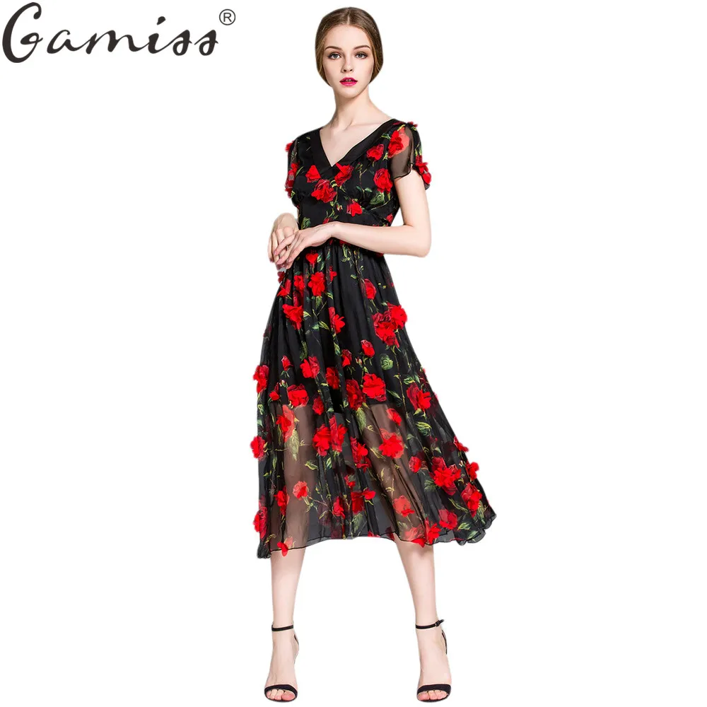 GAMISS Runway Dresses End Top Quality V Neck High Waisted 