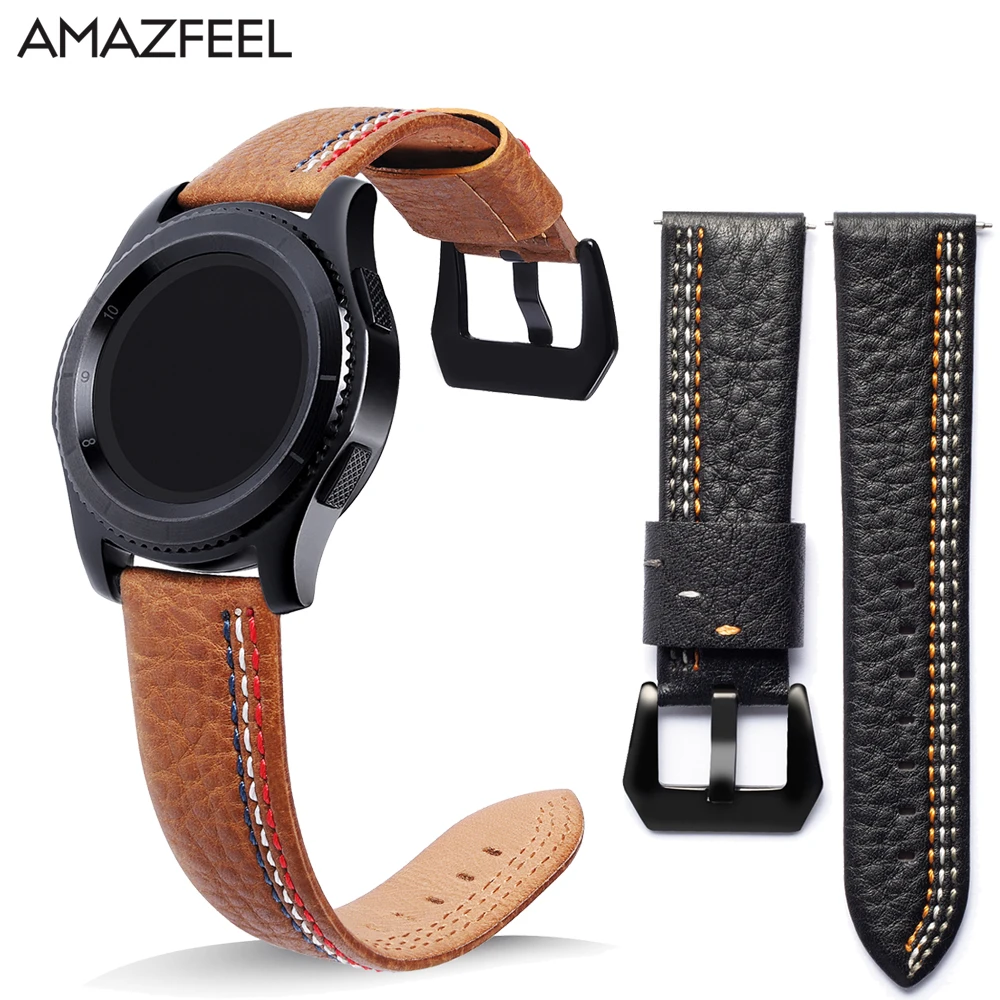 22 мм группа для samsung Шестерни S3 классический Frontier часы ремешок для Xiaomi Amazfit 2 Stratos темп ремешок из натуральной кожи кожаный браслет