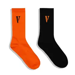 Новые модные брендовые V черный orange Носки в стиле хип-хоп прилив в носки без пятки