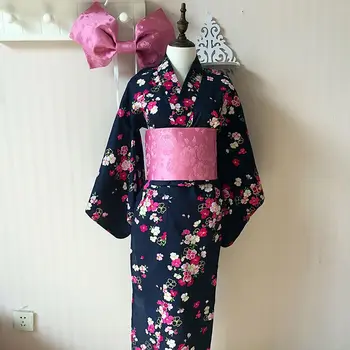 

Japanese Kimono Cosplay Traditional Cotton Bathrobes Japan Kimono Flower Yukata Women Bath Robe Floral Sleepwear 80301
