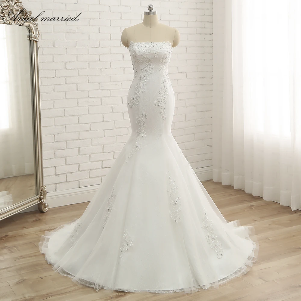 Ангел Женат Vestido De Noiva белое кружевное фатиновое свадебное платье винтажная