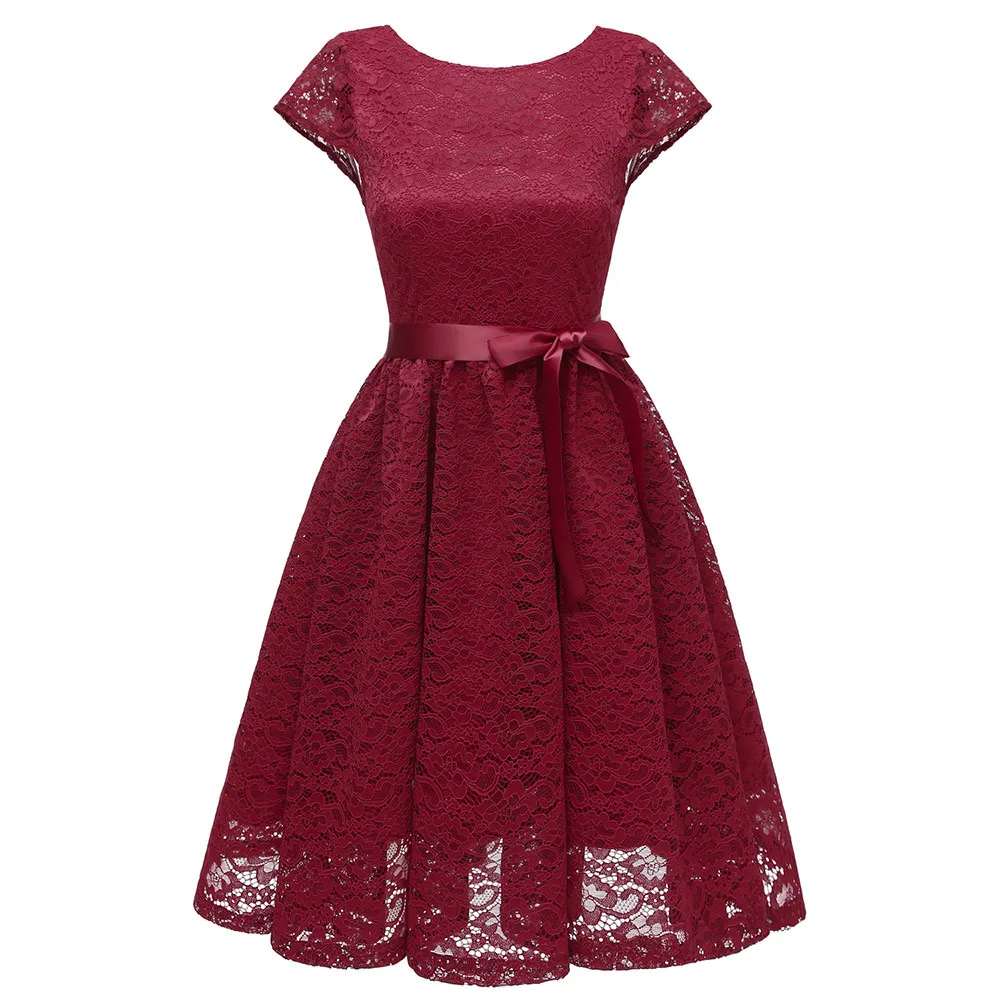 

dress female 2018 Fashion Hot Sale Women Vintage Princess Floral Lace Cocktail Bandage Party Aline Swing Dress Vestidos Robe