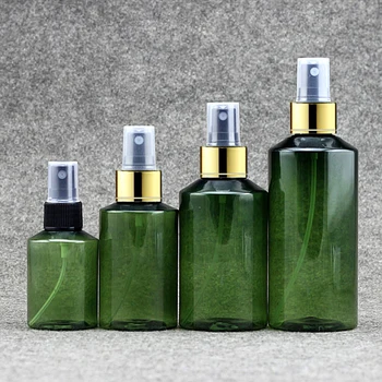 

40pcs/lot 100ml/150ml/200ml green Plastic Empty gold collar Spray Bottle Travel Makeup Perfume Atomizer Container