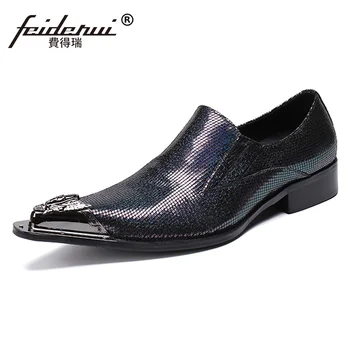 

Plus Size Luxury Designer Pointed Toe Man Wedding Party Loafers Genuine Leather Slip on Metal Trim Men's Banquet Shoes SL207