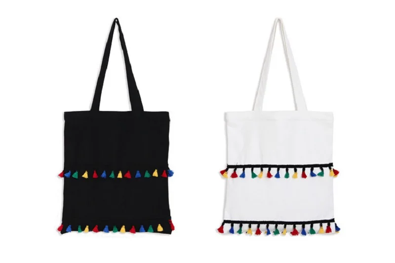 Cute Handbag Color Tassel Decorated Single Shoulder Portable Canvas Bags Student Environmental | Багаж и сумки