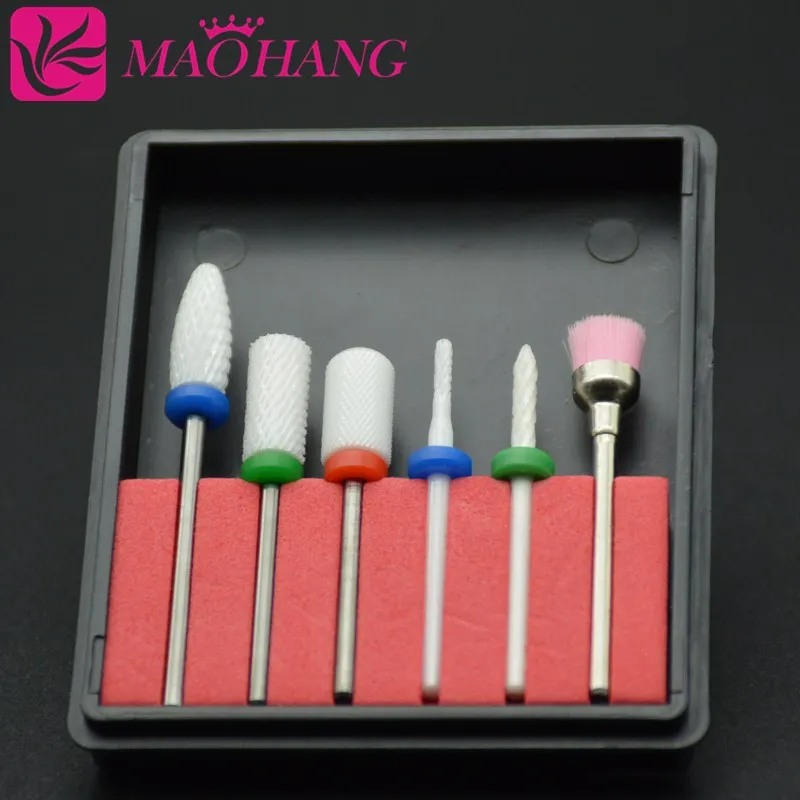 MAOHANG 6 шт. наборы керамических фрезов для ногтей сверла насадка электрическая дрель пилка маникюрная машина для гель-лака