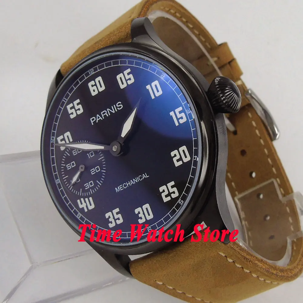 

Vintage parnis watch 44mm PVD CASE black dial luminous 17 jewels mechanical 6497 hand winding movement wrist watch 793