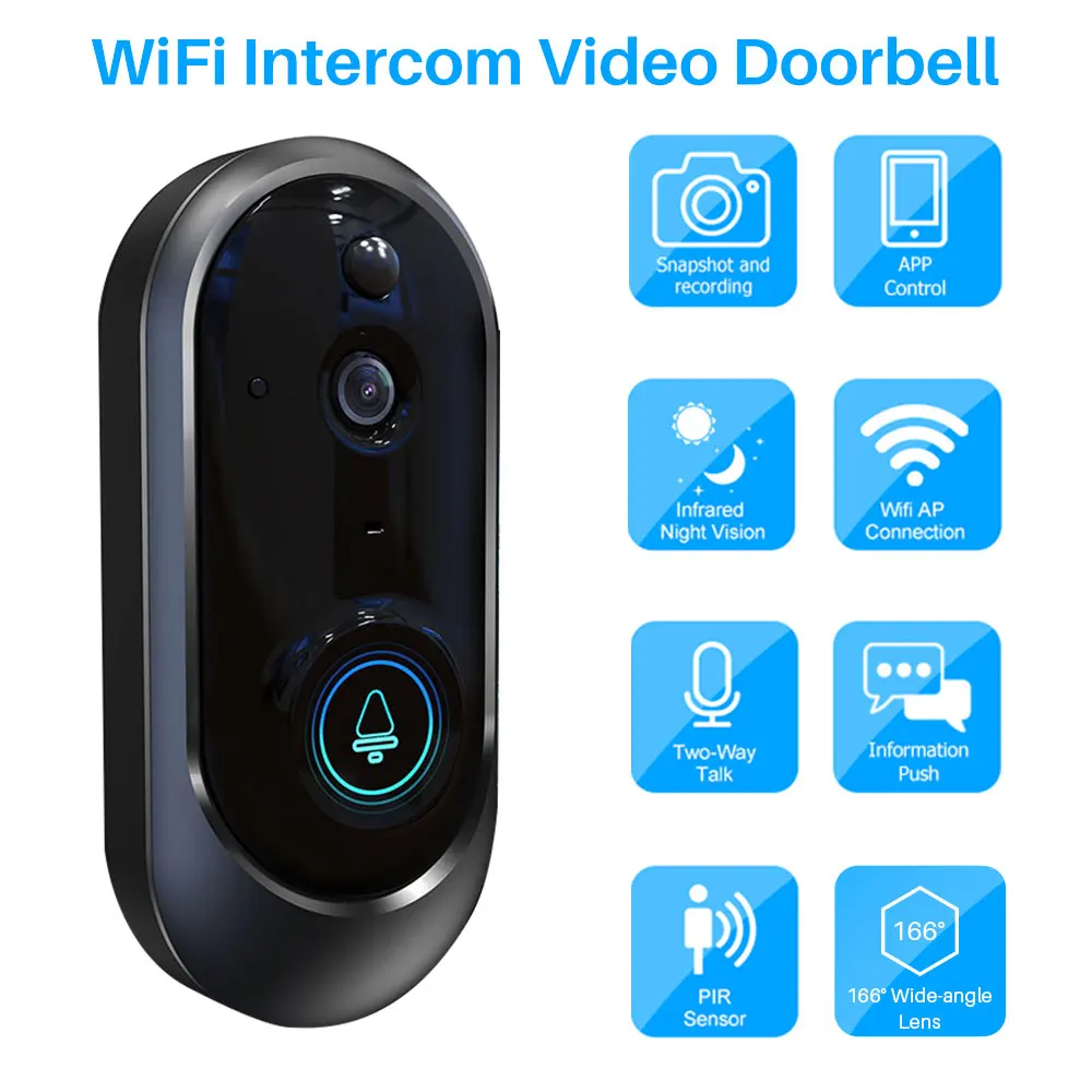 

WiFi Video Doorbell 720P Security Camera Door Two-Way Audio Night Vision Smart Wireless Door Bell Intercom APP Control