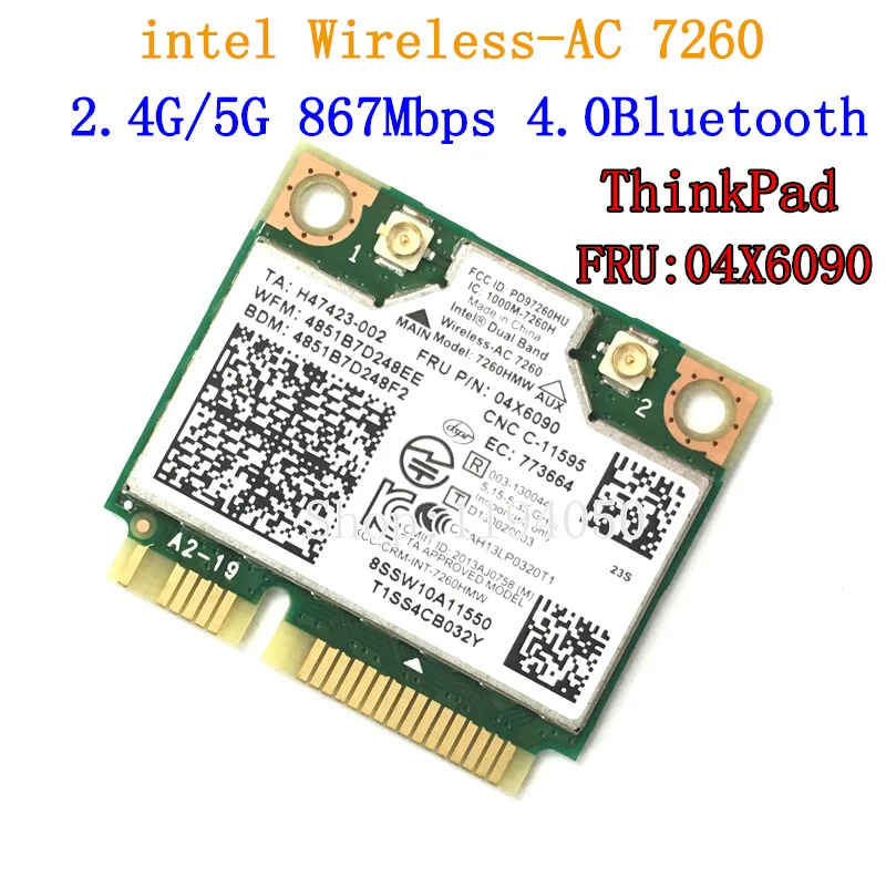 Двухдиапазонный для I B M Think pad Intel wireless-AC 7260 7260HMW 802.11ac Mini PCI-E Wifi + Bluetooth 4,0 Wlan Card FRU 04X6090 04X6