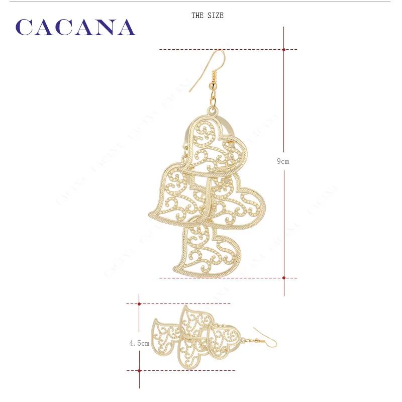 CACANA Dangle Long Earrings For Women Peach Heat Shape Hollow Bijouterie Hot Sale No.A259 A260