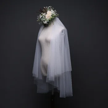 

Wedding Veil Bridal Tulle Veils with Comb and Lace Ribbon Edge White wedding accessories TS245