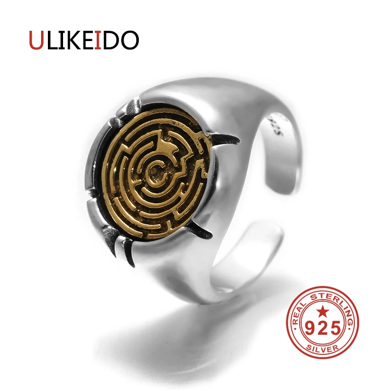 

100% Pure 925 Sterling Silver Jewelry Geometric Rings Adjust Vintage Mens Signet Ring For Women Fine Christmas Gift 934