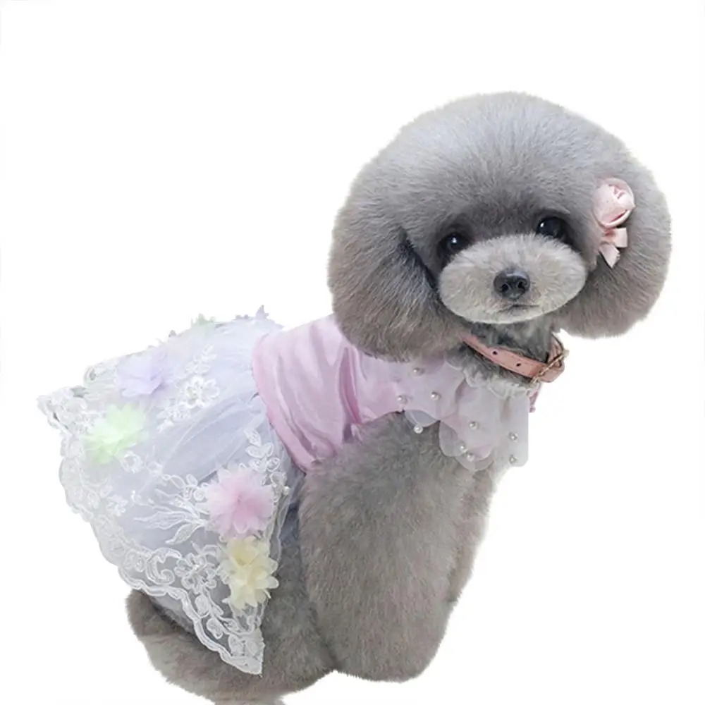

cat clothes heavy workPearl Flower Adornment Dog Dress Wedding Dresses For Dogs Pet Skirt Costume Supplies XS, S, M, L, XL 4lp
