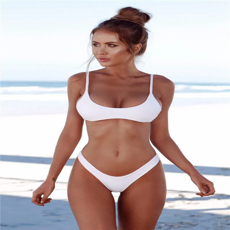 

2018 Sexy Micro Bikini Solid Top Thong Swimwear Women Swimsuit Female Beach Wear Push up Brazilian Bikini Set Bathing Suit