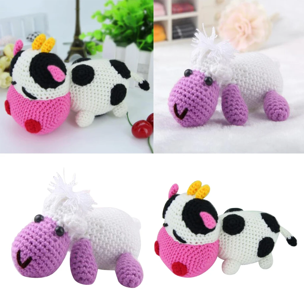  2 Sets Cute 3D Cow Sheep Crochet Kit for Kids Adults Handmade Knitting Stuffed Toys Home Ornaments