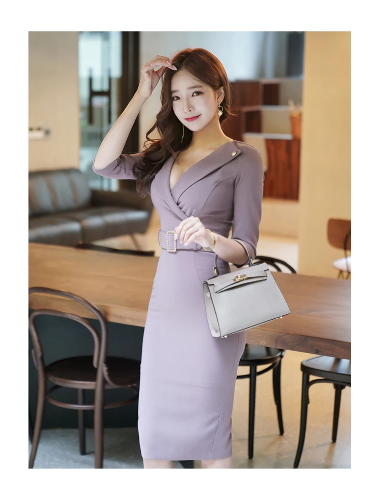 Осень OL фигурный облегающий светильник фиолетовый сексуальный женский пояса из ткани длиной до колена облегающее одноцветное офисное платье