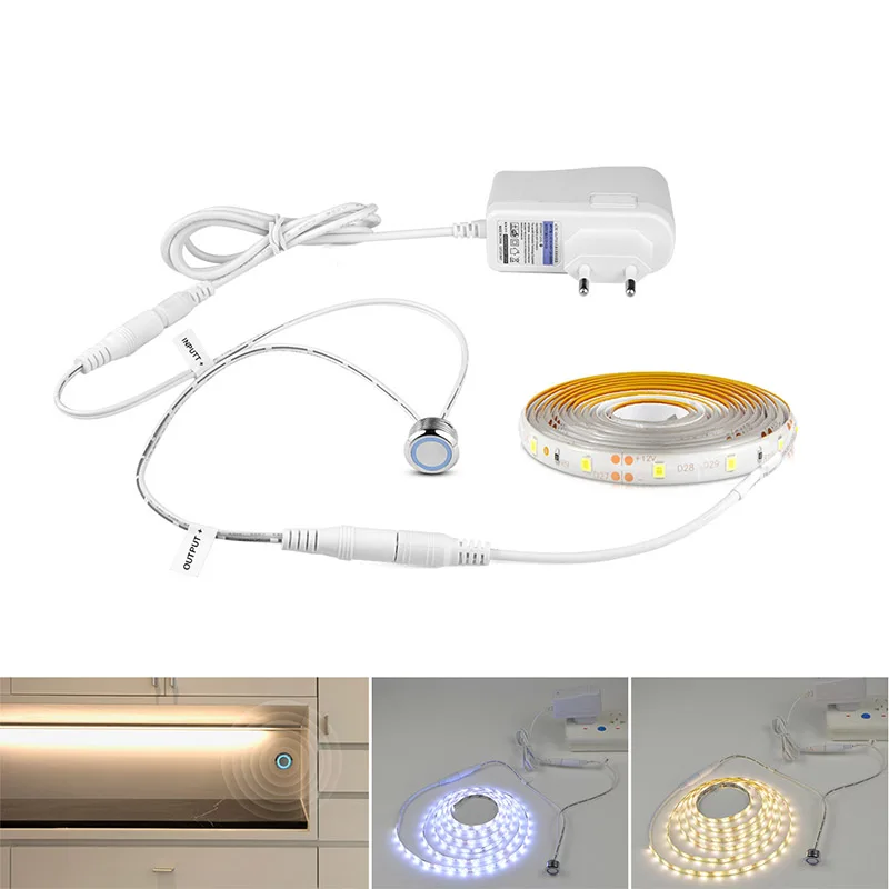 

DC 12V LED Strip Light Dimmable with 220V EU Plug Power Supply Touch Switch Dimmer Control LED Tape Kitchen Wardrobe Cupboard