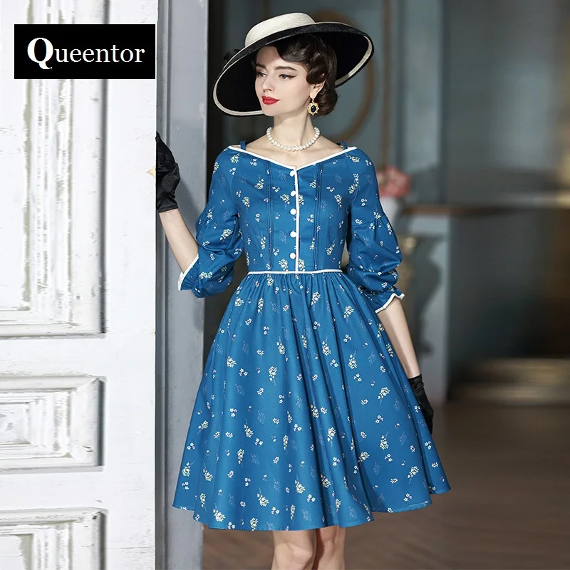 Queentor 2017 бренд vestidos Осень высокого класса старинные с пышными рукавами элегантные